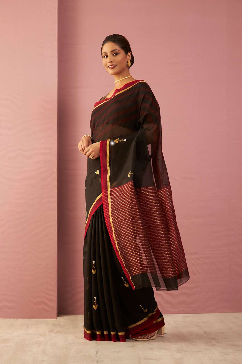 Black Woven Pure Silk Cotton Chanderi Saree image number null