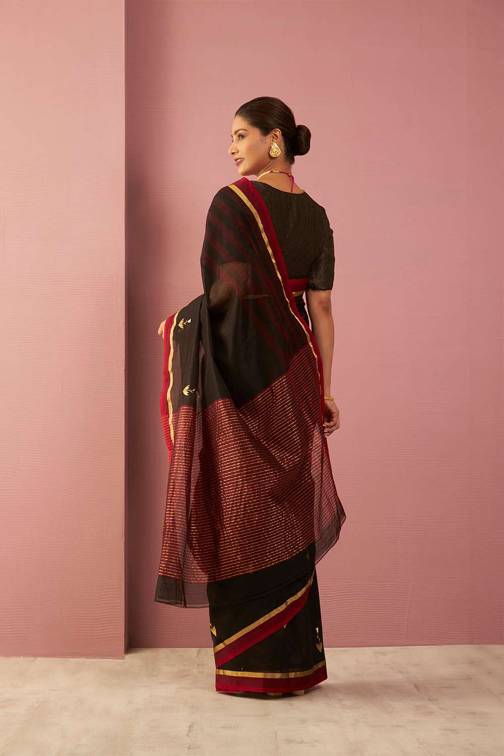 Black Woven Pure Silk Cotton Chanderi Saree image number null