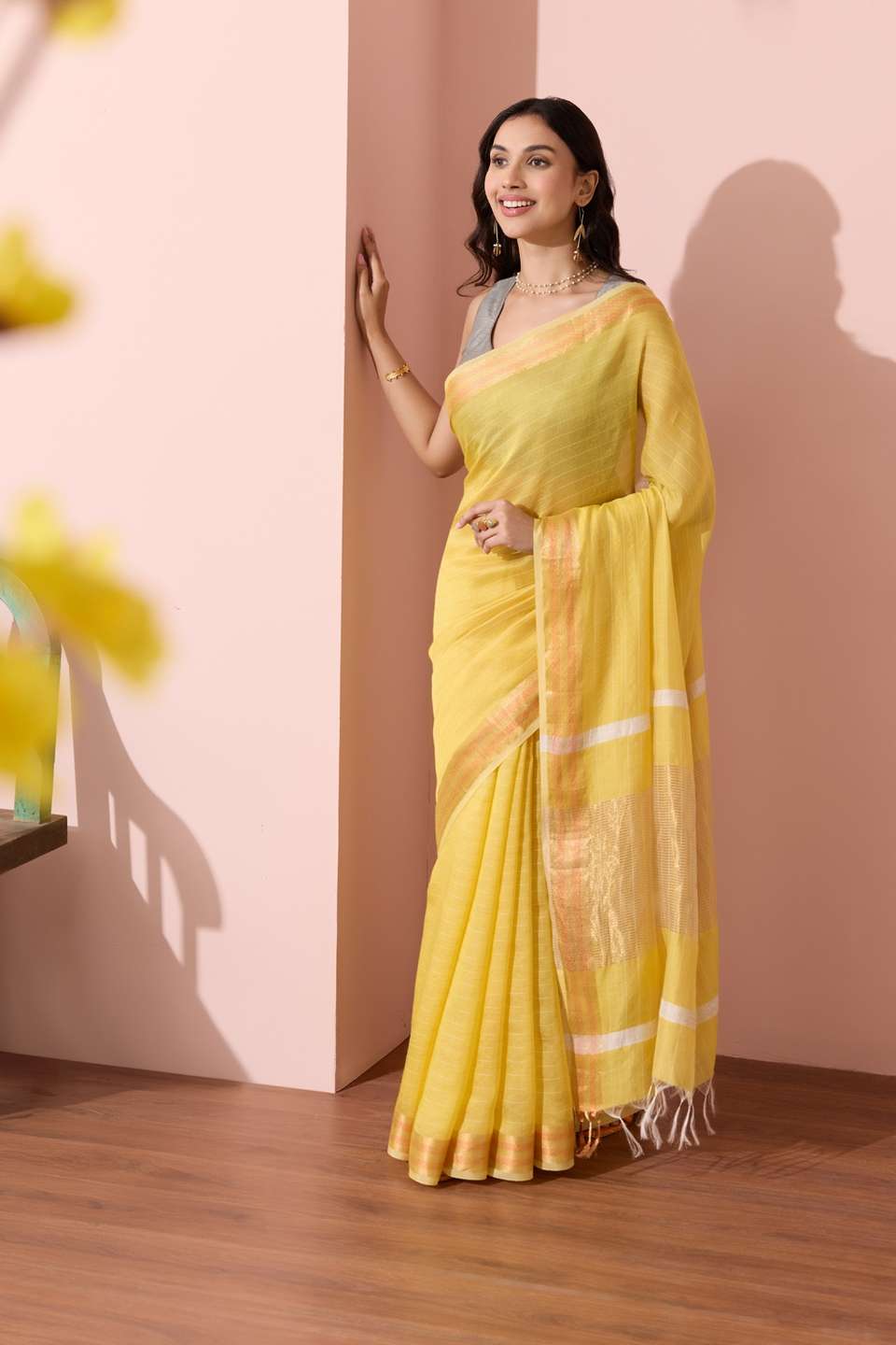 Yellow Bhagalpur Woven Silk Viscose Saree