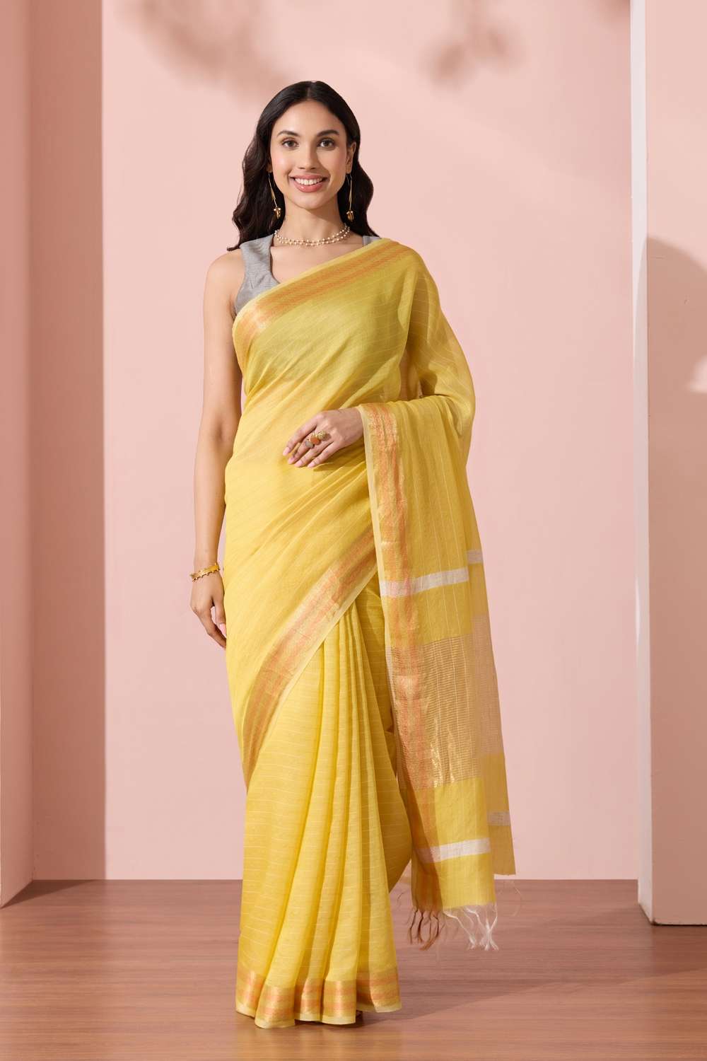 Yellow Bhagalpur Woven Silk Viscose Saree image number null
