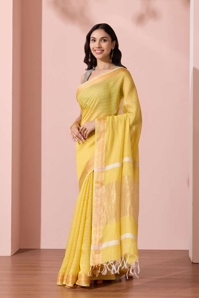 Yellow Bhagalpur Woven Silk Viscose Saree thumbnail image number null