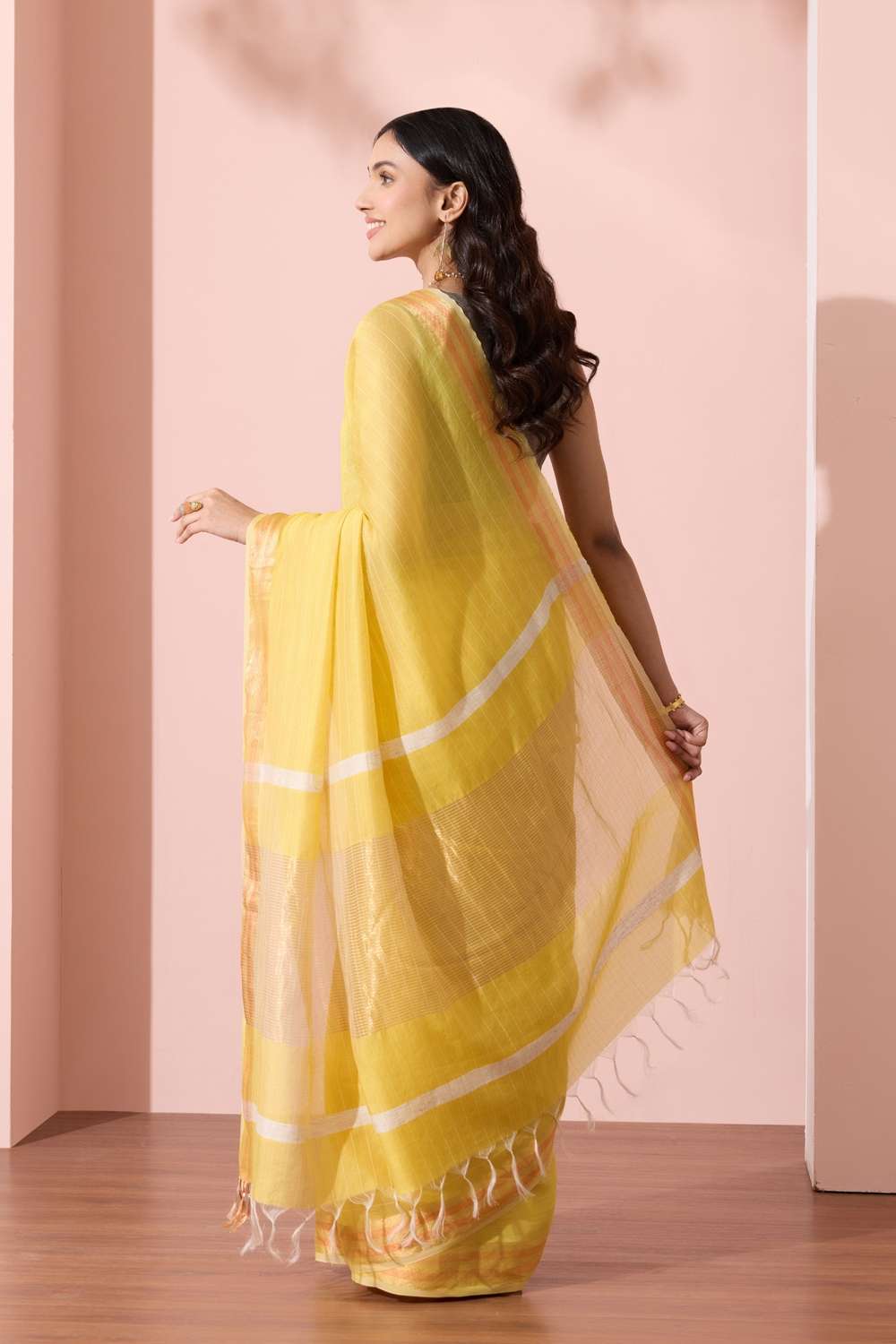 Yellow Bhagalpur Woven Silk Viscose Saree image number null