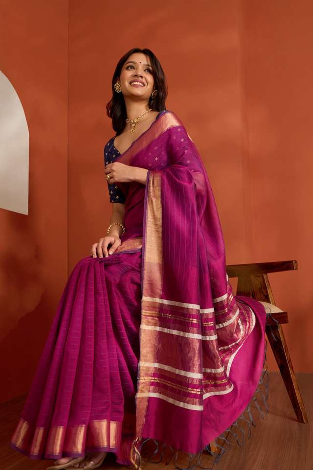 Purple Silk Viscose Bhagalpur Woven Saree image number