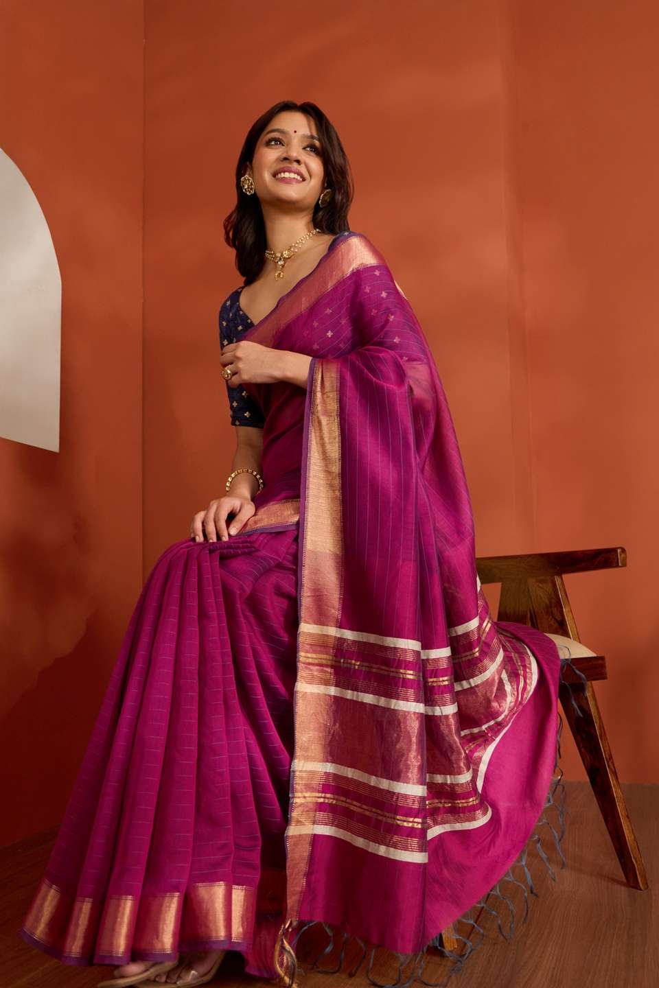 Purple Silk Viscose Bhagalpur Woven Saree