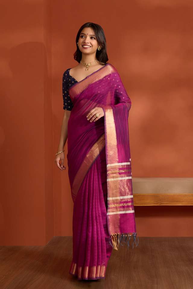 Purple Silk Viscose Bhagalpur Woven Saree thumbnail image number null