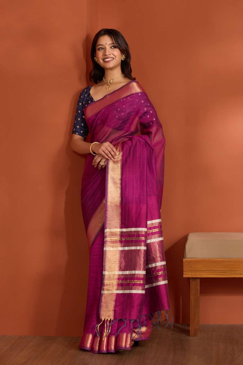 Purple Silk Viscose Bhagalpur Woven Saree image number null