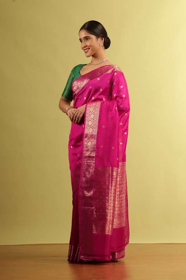 Dark Pink Silk Viscose Woven Saree thumbnail image number null