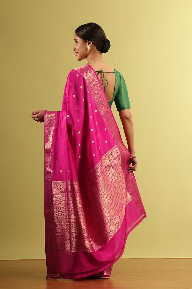 Dark Pink Silk Viscose Woven Saree thumbnail image number null