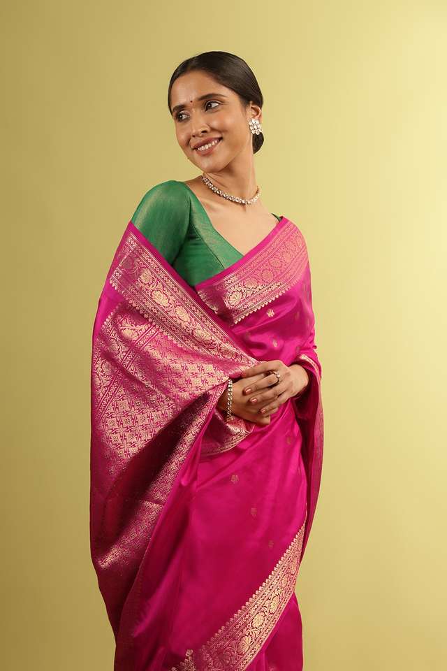 Dark Pink Silk Viscose Woven Saree thumbnail image number null