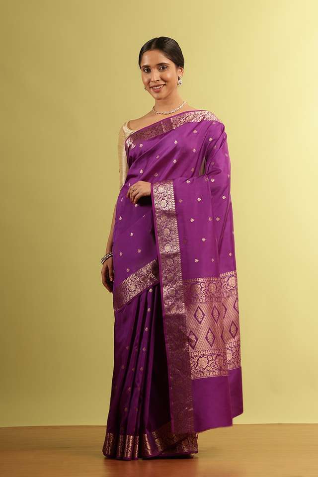 Dark Violet Silk Viscose Woven Saree thumbnail image number null