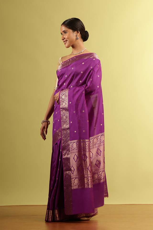 Dark Violet Silk Viscose Woven Saree thumbnail image number null