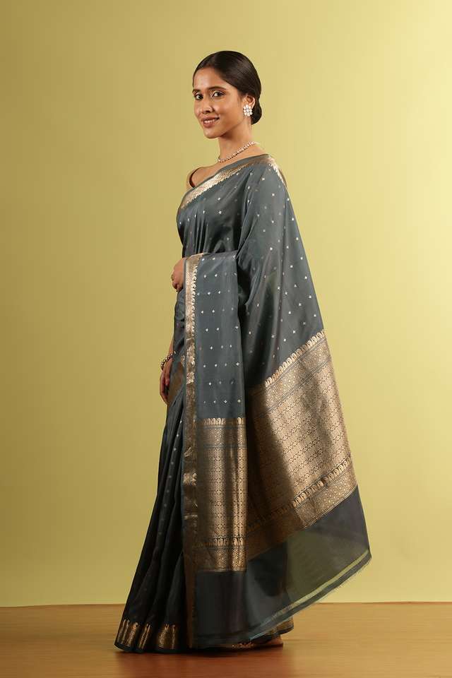 Grey Silk Viscose Woven Saree thumbnail image number null
