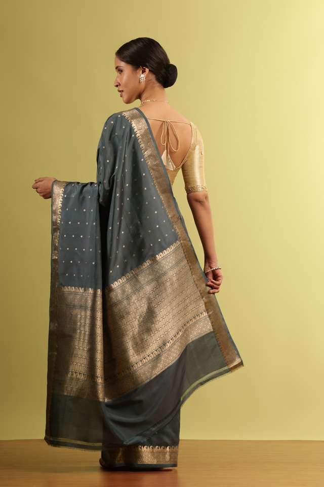 Grey Silk Viscose Woven Saree thumbnail image number null