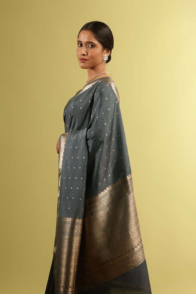 Grey Silk Viscose Woven Saree thumbnail image number null