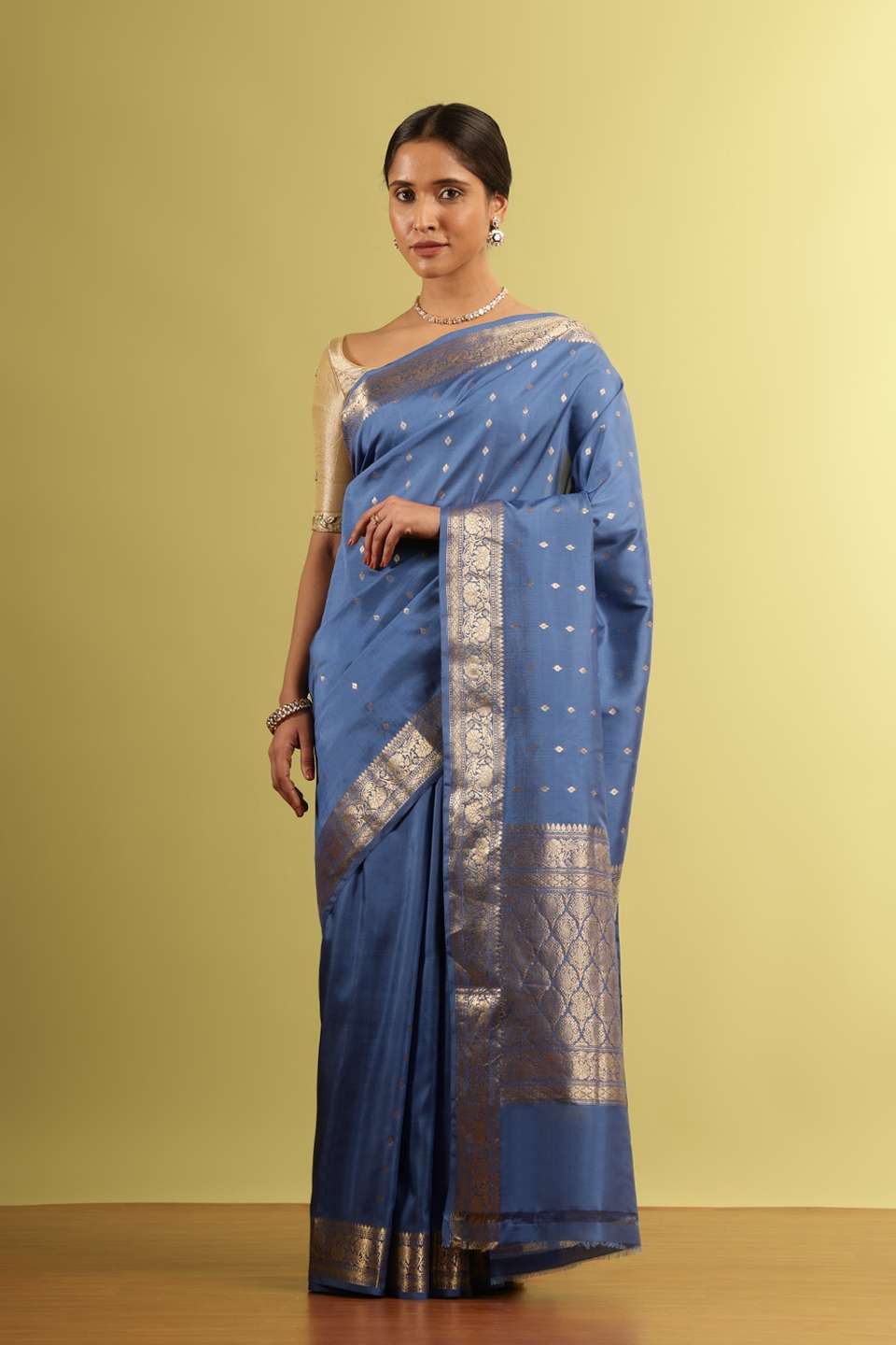 Dark Blue Silk Viscose Woven Saree
