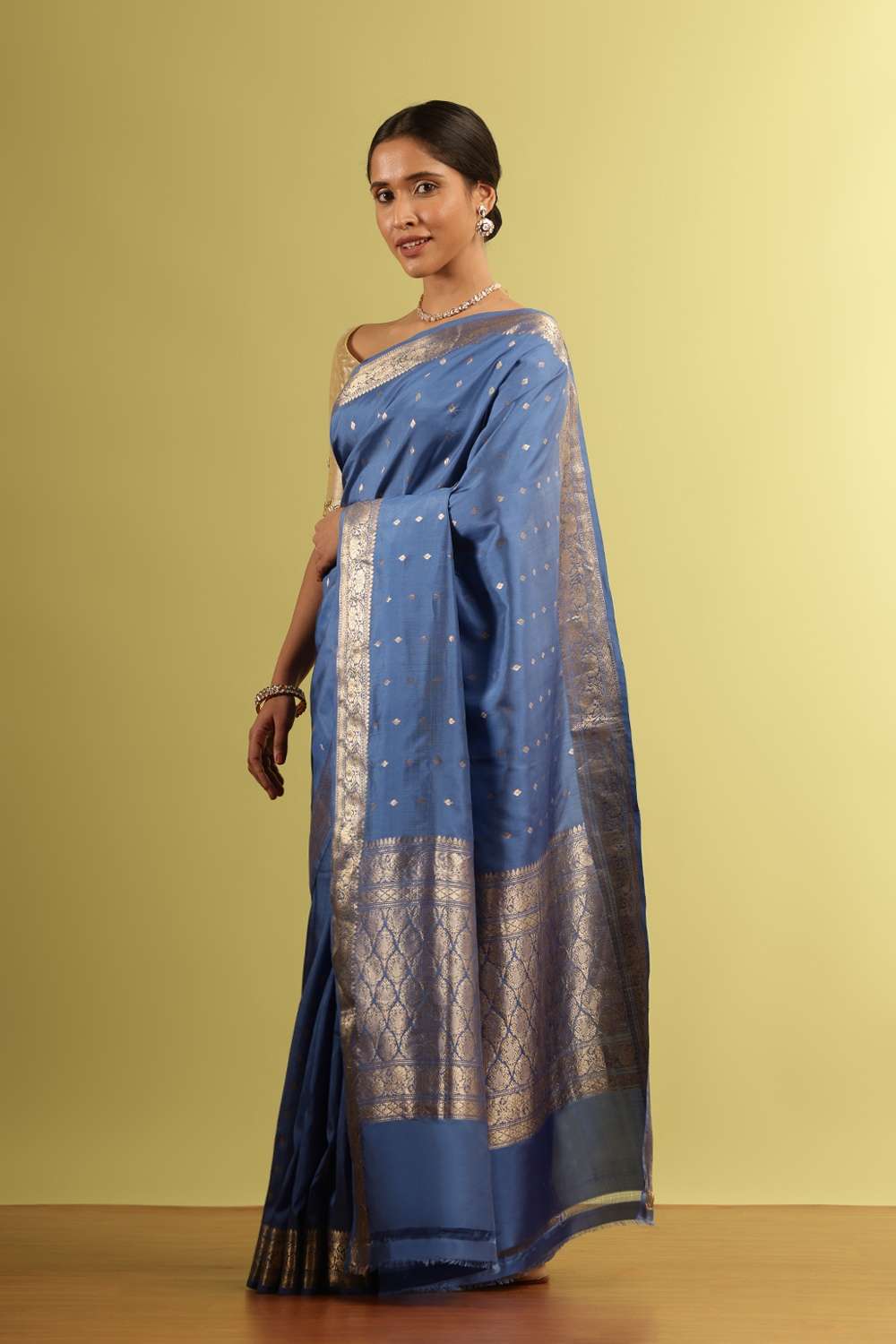 Dark Blue Silk Viscose Woven Saree image number null