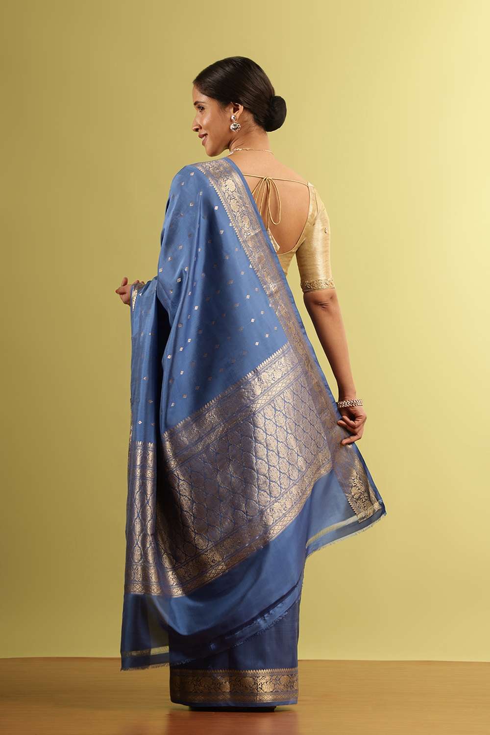 Dark Blue Silk Viscose Woven Saree image number null