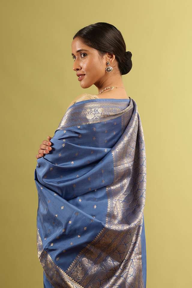 Dark Blue Silk Viscose Woven Saree thumbnail image number null