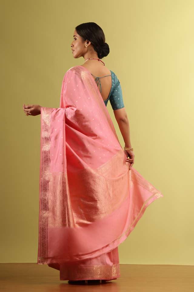Pink Silk Viscose Woven Saree thumbnail image number null