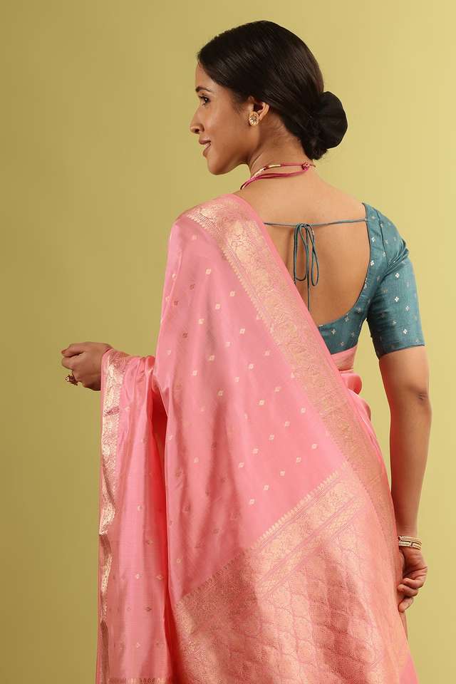 Pink Silk Viscose Woven Saree thumbnail image number null
