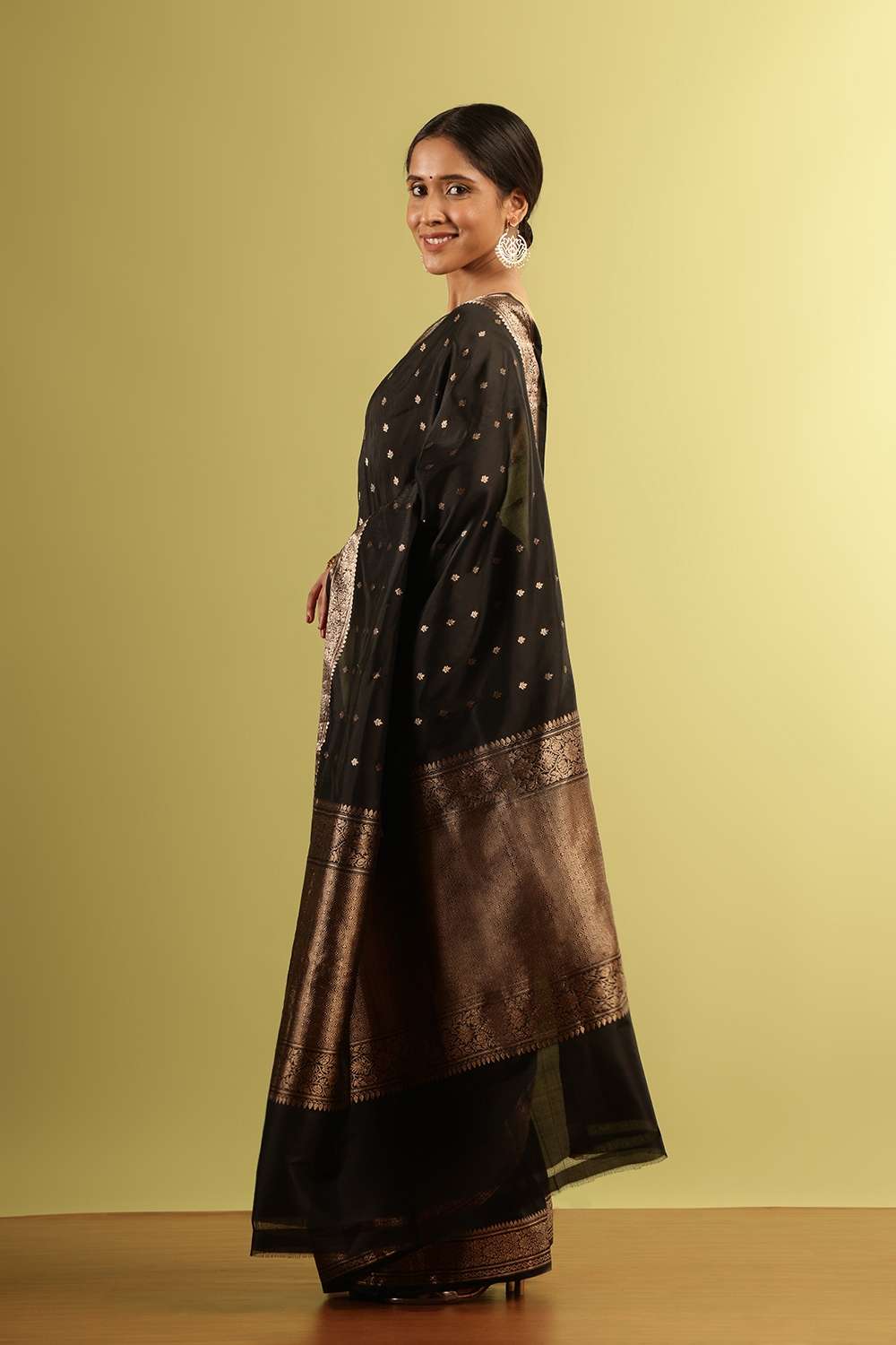 Black Silk Viscose Woven Saree image number null