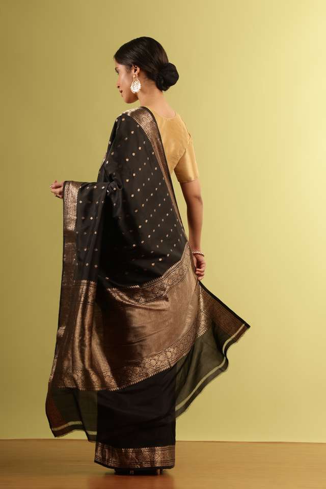 Black Silk Viscose Woven Saree thumbnail image number null