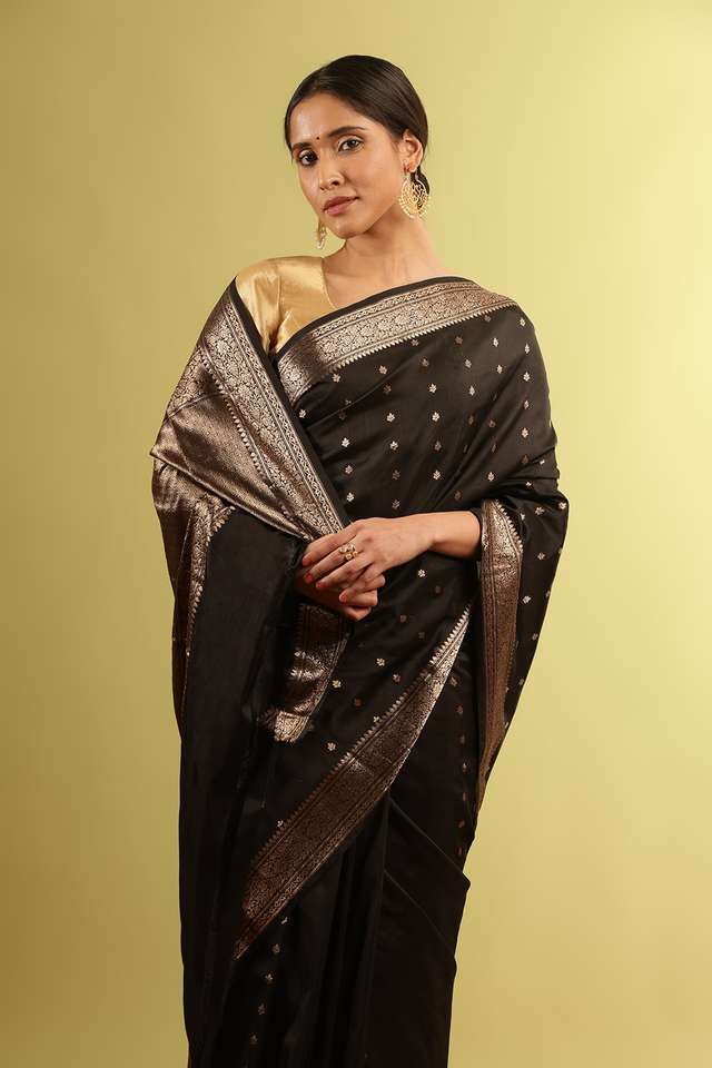 Black Silk Viscose Woven Saree thumbnail image number null