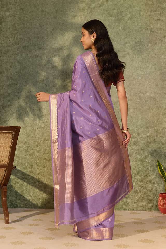 Lavender Silk Viscose Cutwork Banaras Inspired Design Saree thumbnail image number null