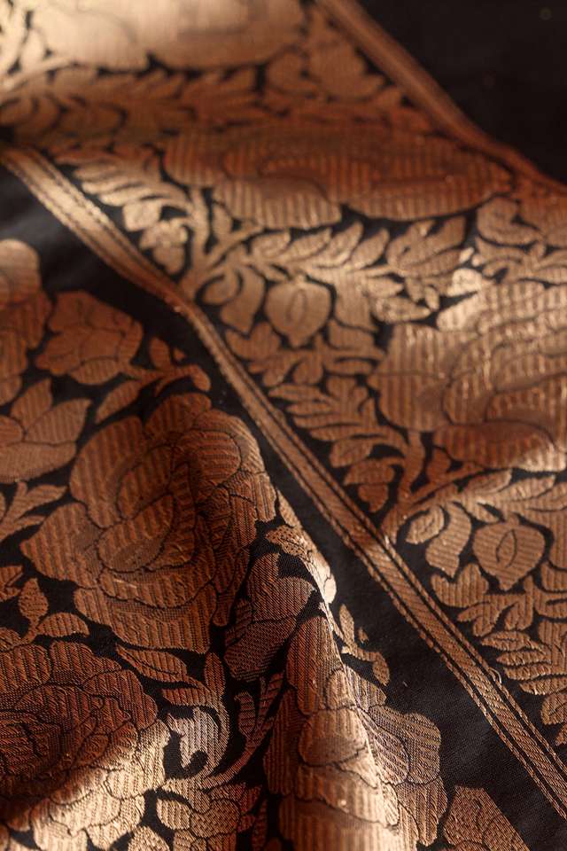 Black Silk Viscose Kadwa Banaras Inspired Design Saree thumbnail image number null