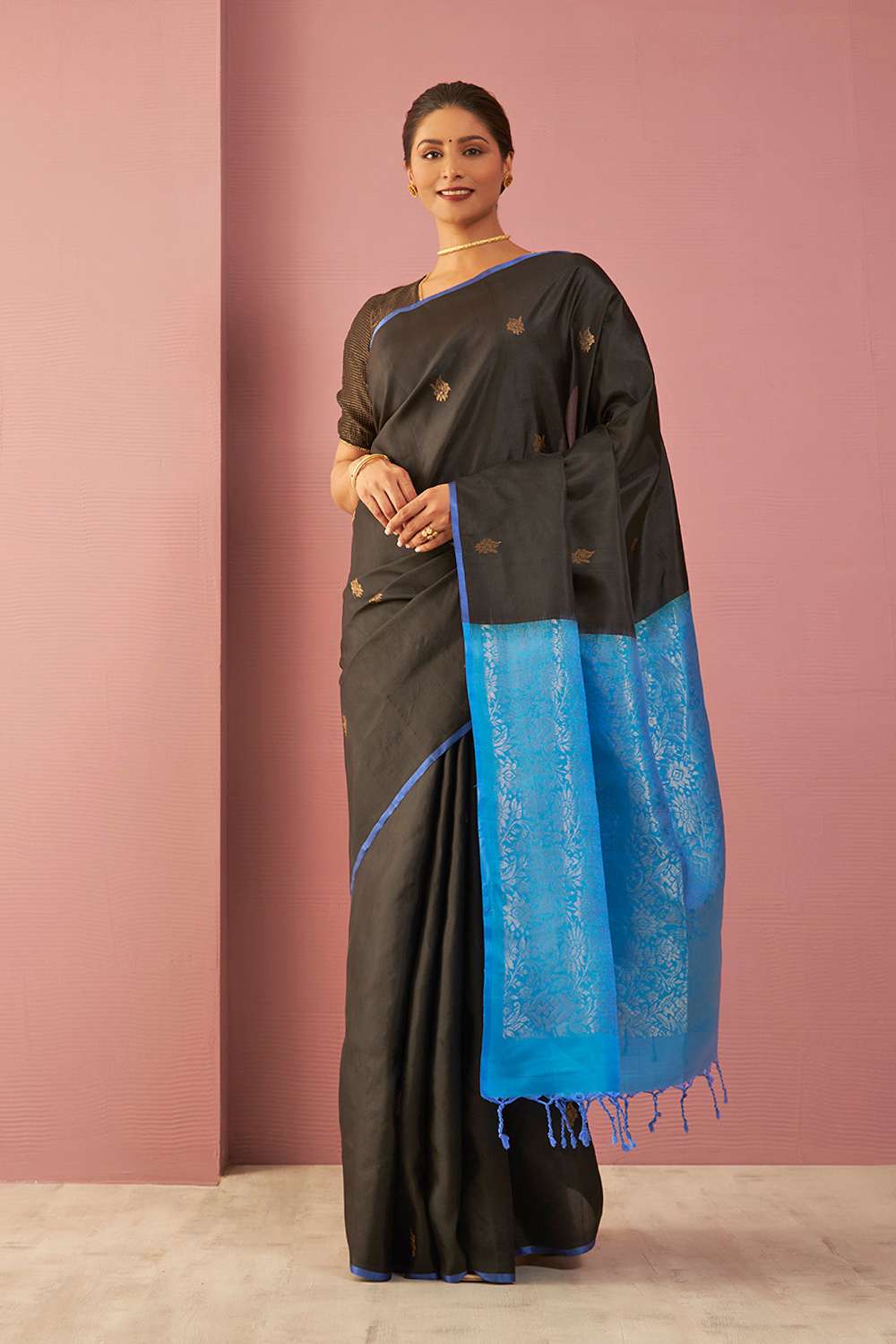 Black Woven Pure Soft Silk Saree image number null