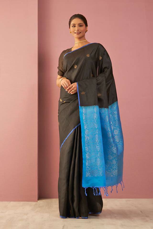 Black Woven Pure Soft Silk Saree thumbnail image number null