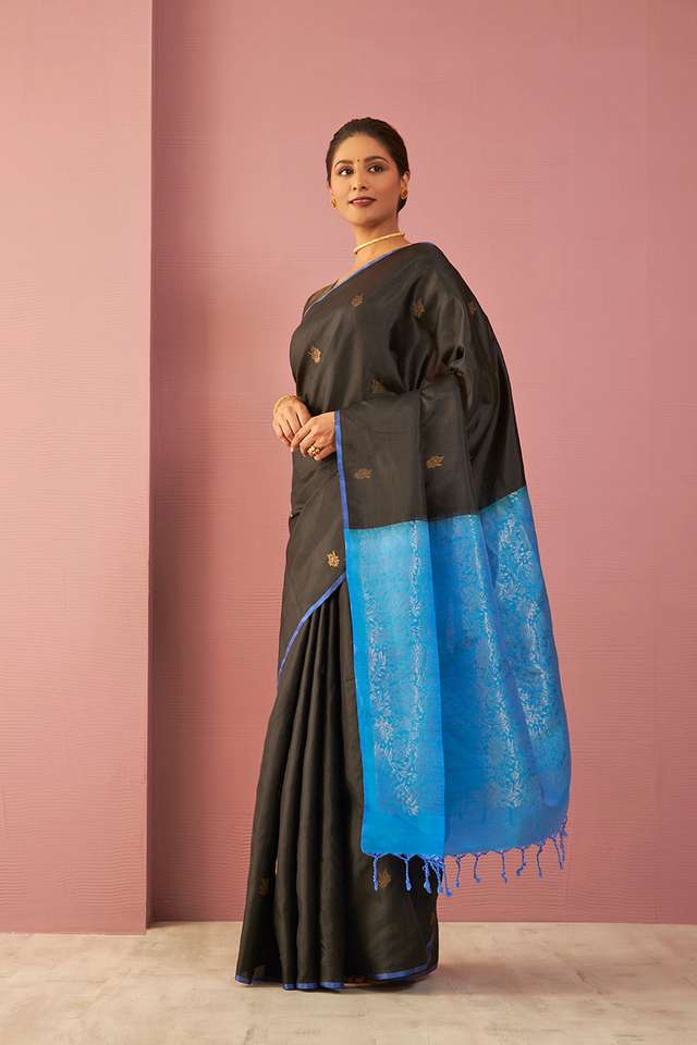 Black Woven Pure Soft Silk Saree thumbnail image number null