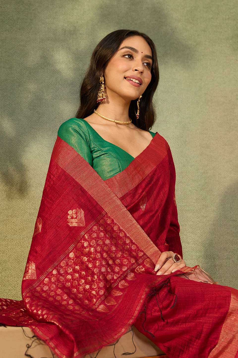 Dark Red Bengal Pure Silk Jamdani Saree