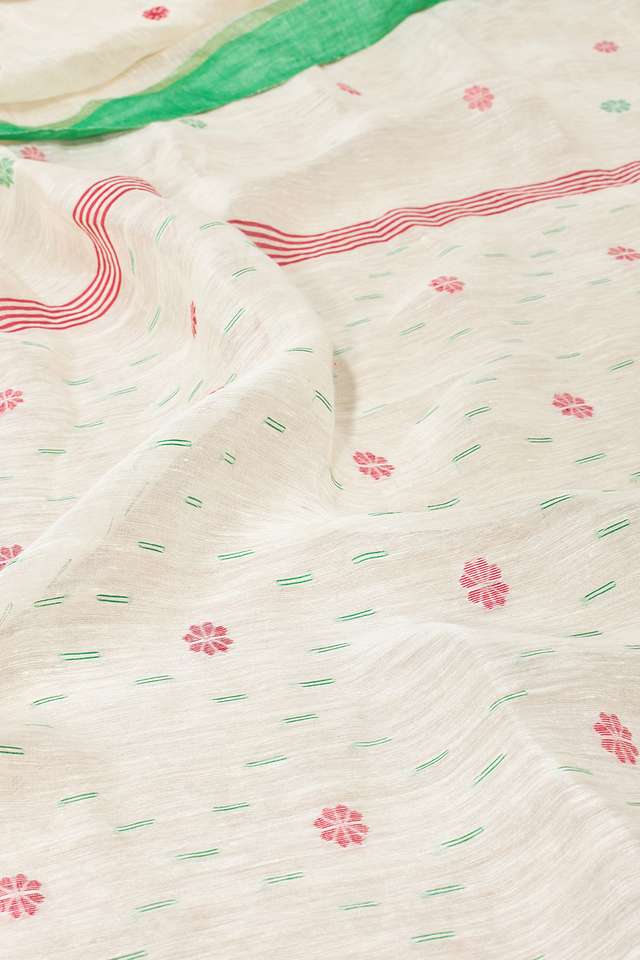 Off White Bengal Pure Silk Linen Jamdani Saree thumbnail image number null
