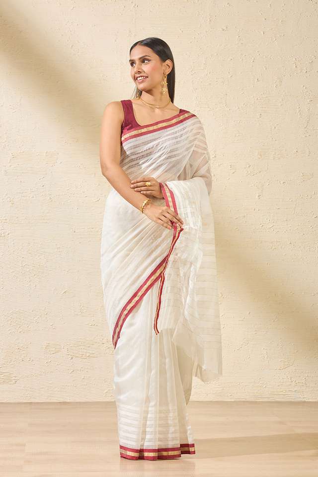 Off White Woven Pure Silk Cotton Chanderi Saree image number