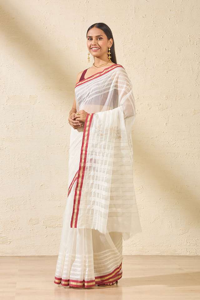 Off White Woven Pure Silk Cotton Chanderi Saree thumbnail image number null
