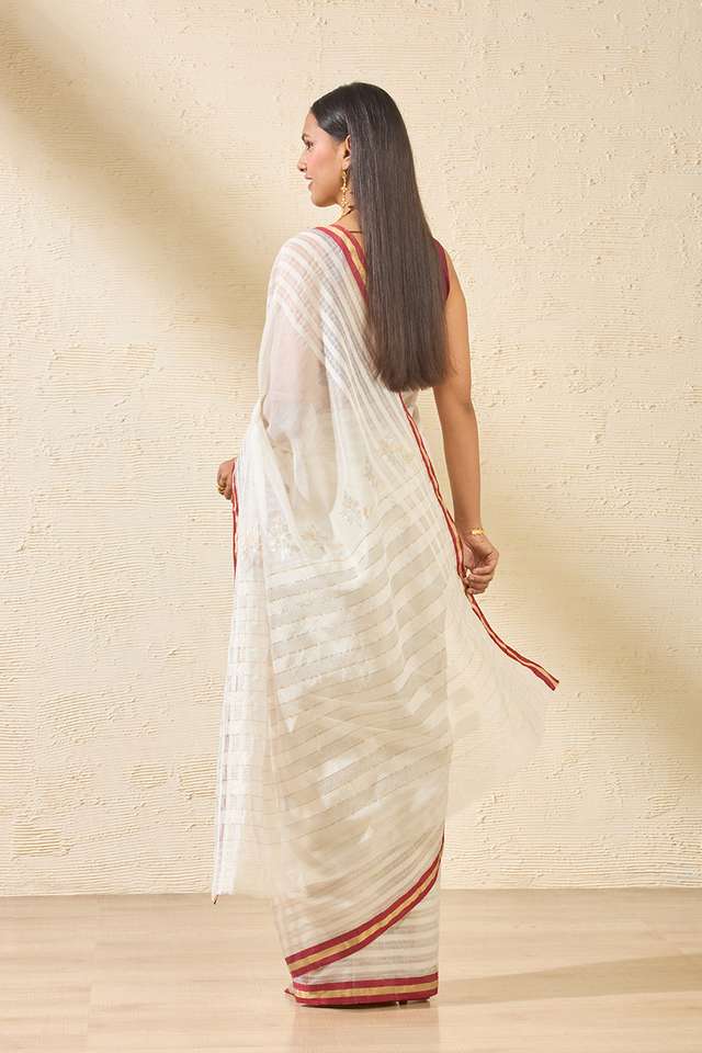 Off White Woven Pure Silk Cotton Chanderi Saree thumbnail image number null