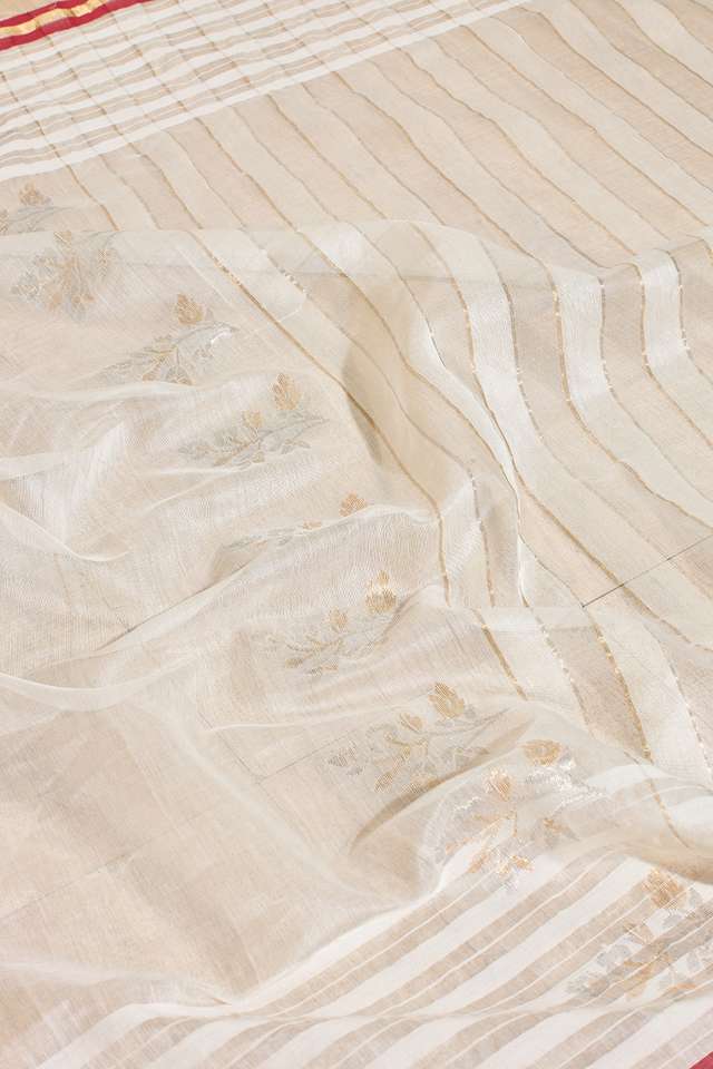 Off White Woven Pure Silk Cotton Chanderi Saree thumbnail image number null