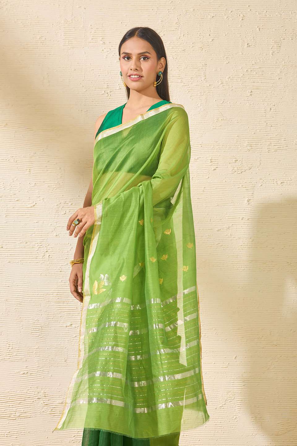 Dark Green Woven Pure Silk Cotton Chanderi Saree