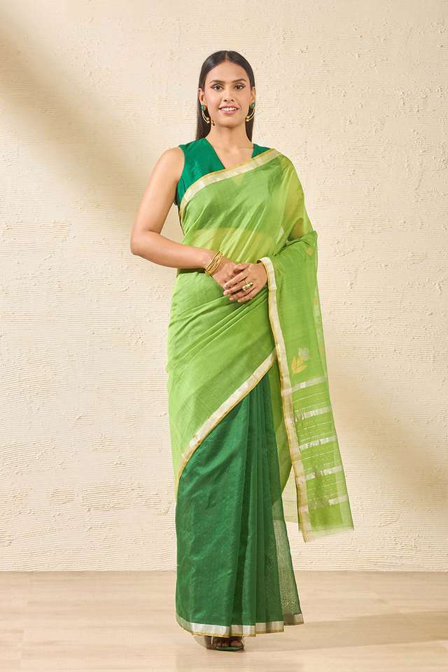Dark Green Woven Pure Silk Cotton Chanderi Saree thumbnail image number null