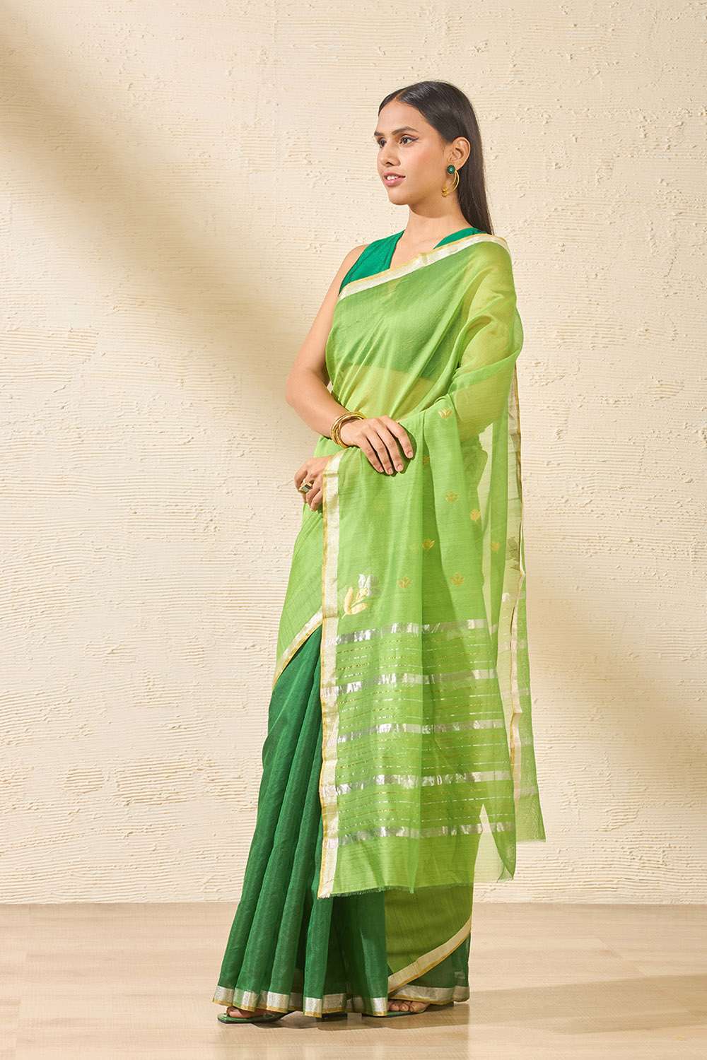 Dark Green Woven Pure Silk Cotton Chanderi Saree image number null
