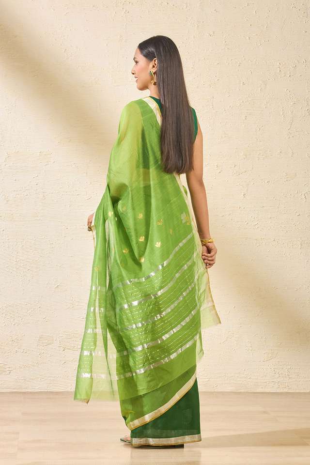 Dark Green Woven Pure Silk Cotton Chanderi Saree thumbnail image number null