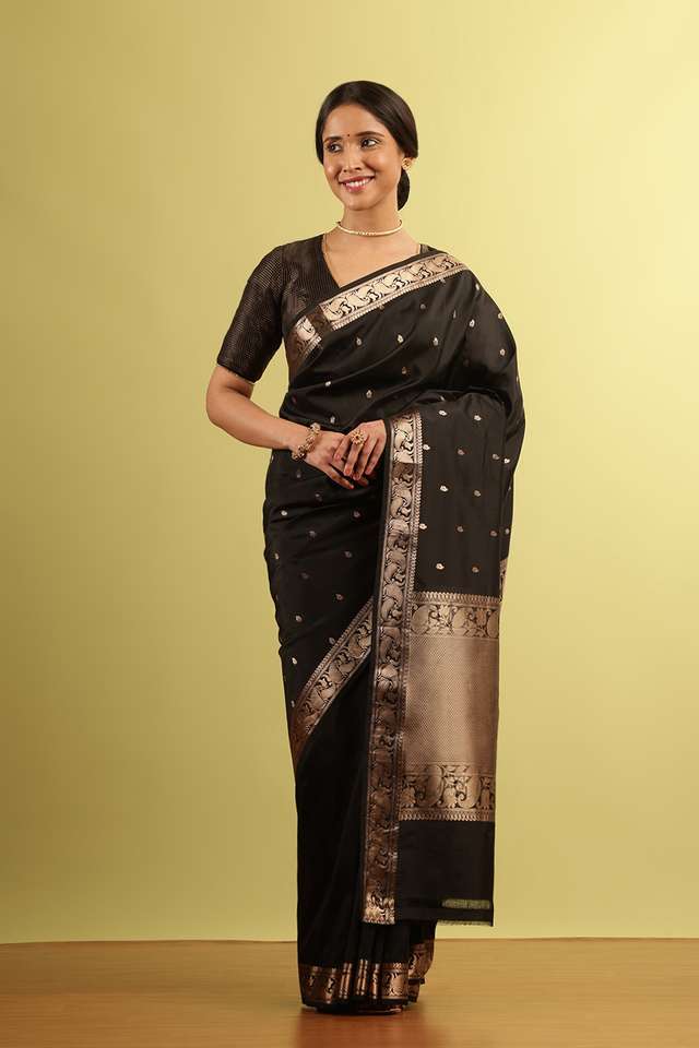 Black Silk Viscose Woven Saree image number