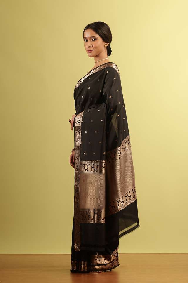 Black Silk Viscose Woven Saree thumbnail image number null