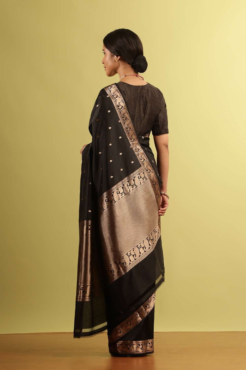 Black Silk Viscose Woven Saree image number null