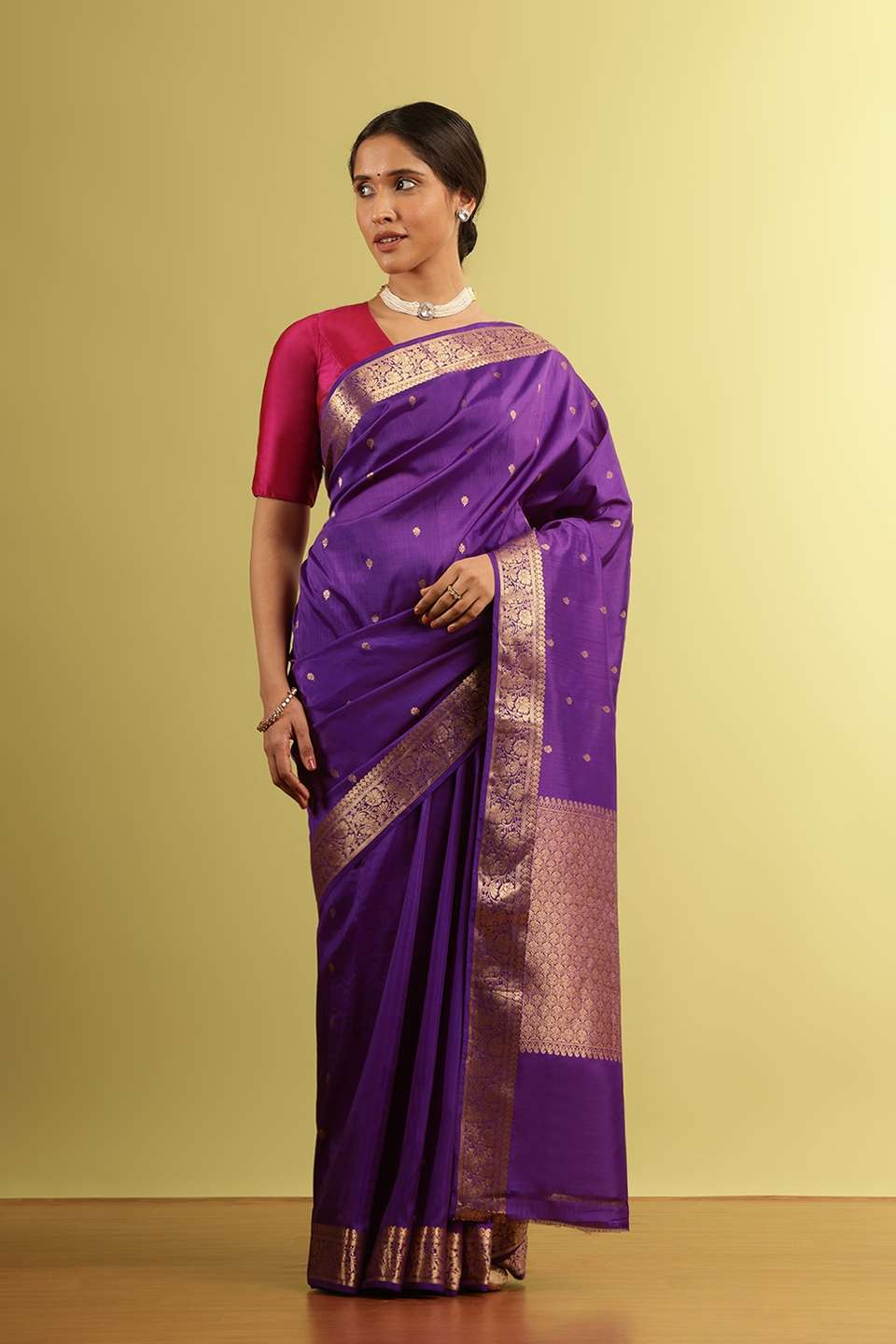 Dark Violet Silk Viscose Woven Saree