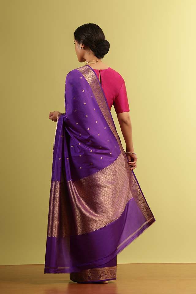 Dark Violet Silk Viscose Woven Saree thumbnail image number null