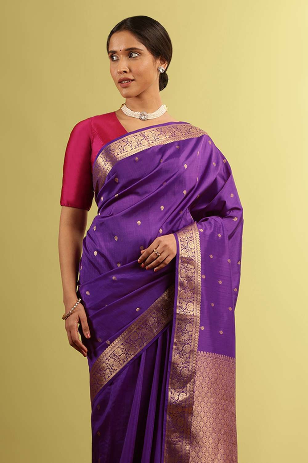 Dark Violet Silk Viscose Woven Saree image number null