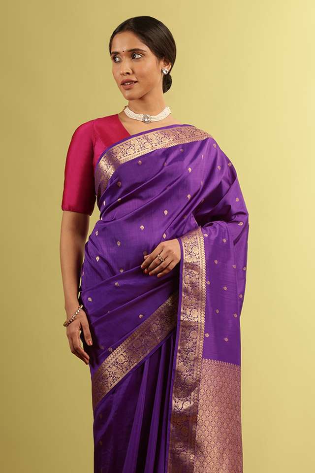 Dark Violet Silk Viscose Woven Saree thumbnail image number null