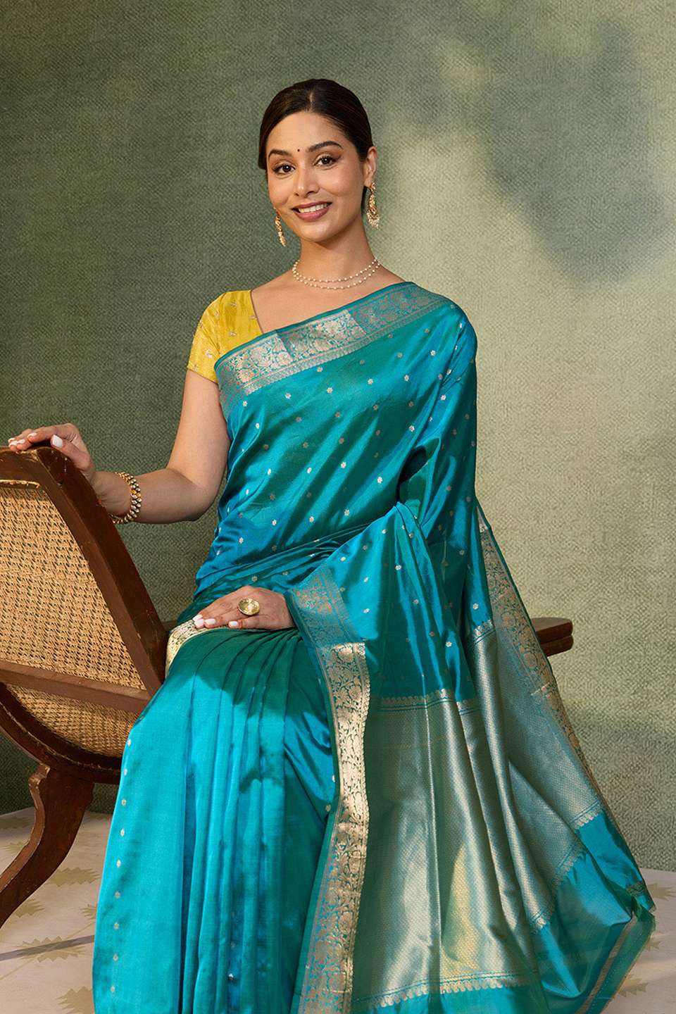 Blue Silk Viscose Cutwork Banaras  Saree